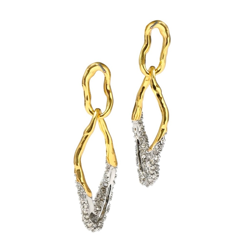 ALEXIS BITTAR Solanales Double Link Post Earrings in Gold & Crystal - LAST PAIR - Picture 11 of 11